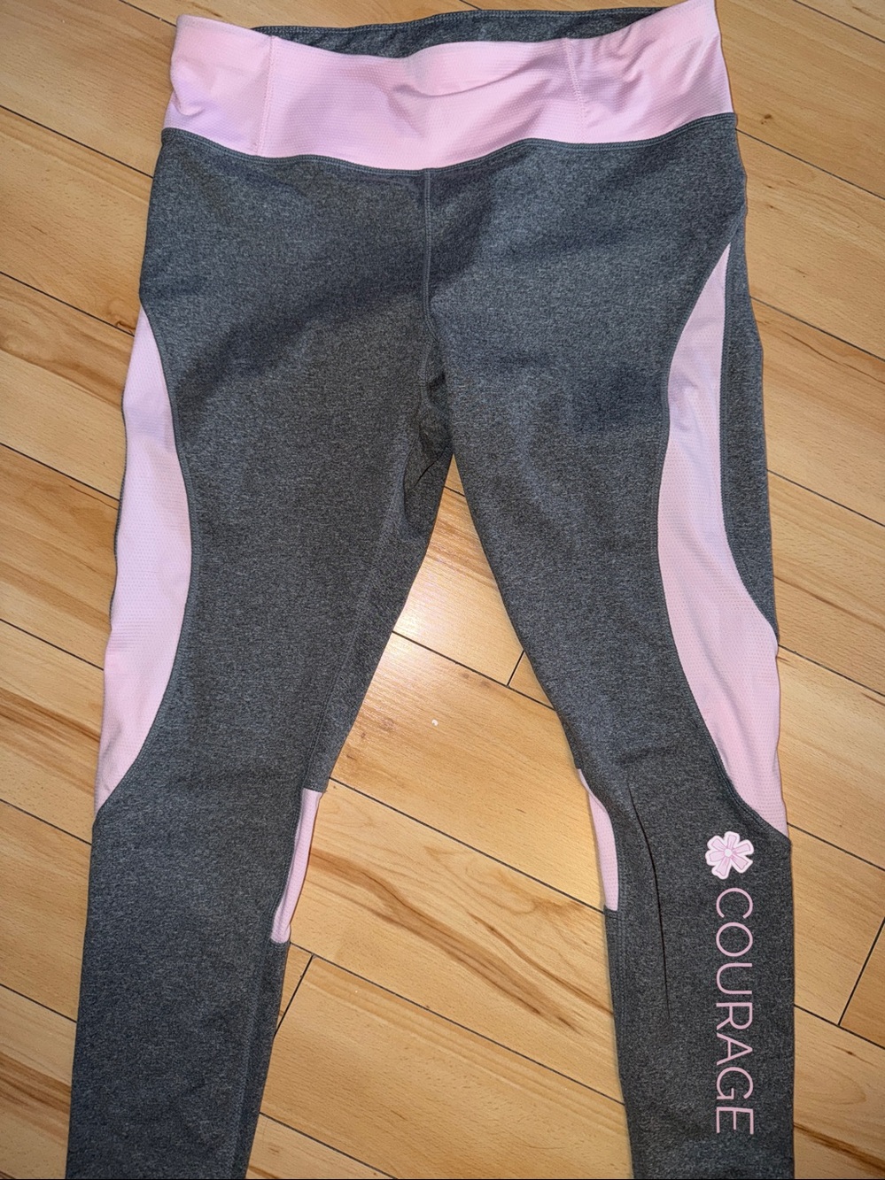 Girls' Gray and Pink Active Leggings with 'Courage' Accent
